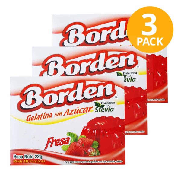Gelatina Sin Azúcar de Fresa, Borden, 22 gr (Pack de 3)