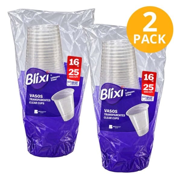 Blixi Vasos Plásticos 16 OZ, Transparentes, 50 Vasos (Pack de 2 x 25)