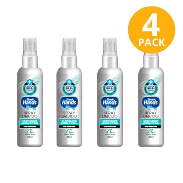 Fresh Hands Spray Líquido Antibacterial, 60 ml (Pack de 4)
