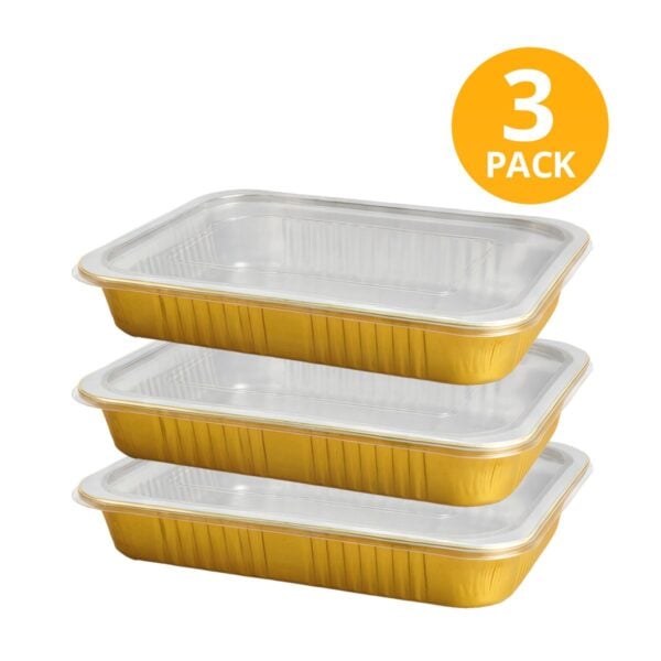 Envase de Aluminio Dorado Grande Rectangular con Tapa, Euro Chef, 4500 ml (Pack de 2)