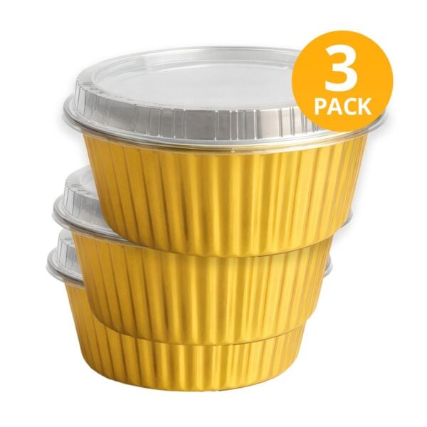 Envase de Aluminio Dorado Grande Redondo con Tapa, Euro Chef, 3000 ml (Pack de 2)