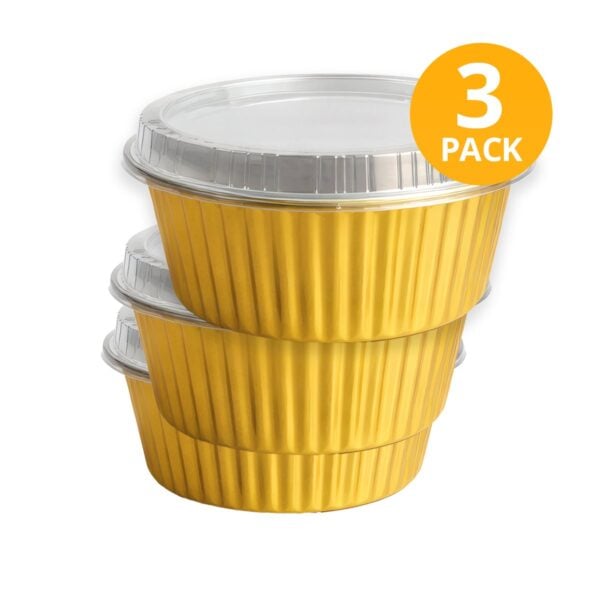 Envase de Aluminio Dorado Mediana Redondo con Tapa, Euro Chef, 2500 ml (Pack de 2)