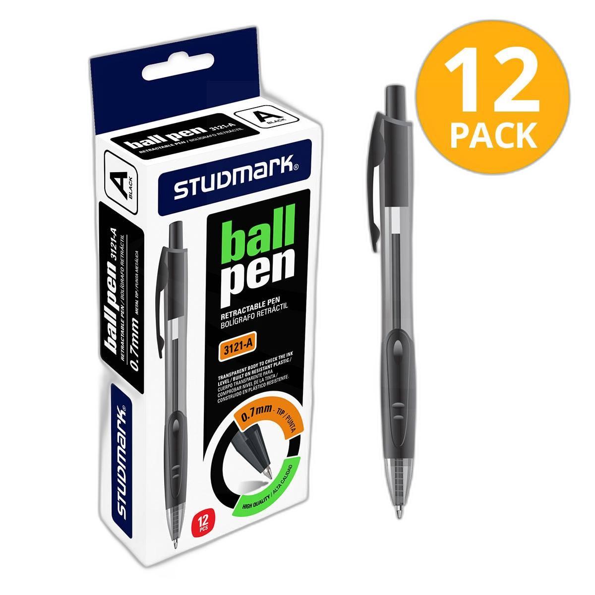 Bolígrafo Retráctil Negro Studmark (Pack de 12) 1 Bolígrafo Retráctil Negro Studmark (Pack de 12)