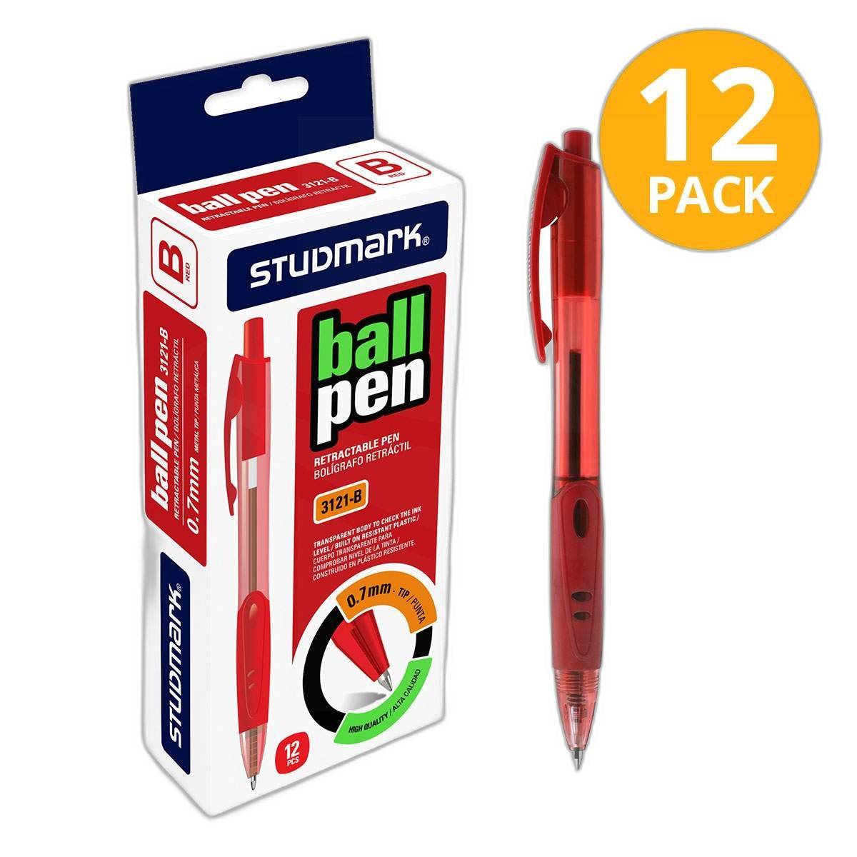 Bolígrafo Retráctil Rojo Studmark (Pack de 12) 1 Bolígrafo Retráctil Rojo Studmark (Pack de 12)