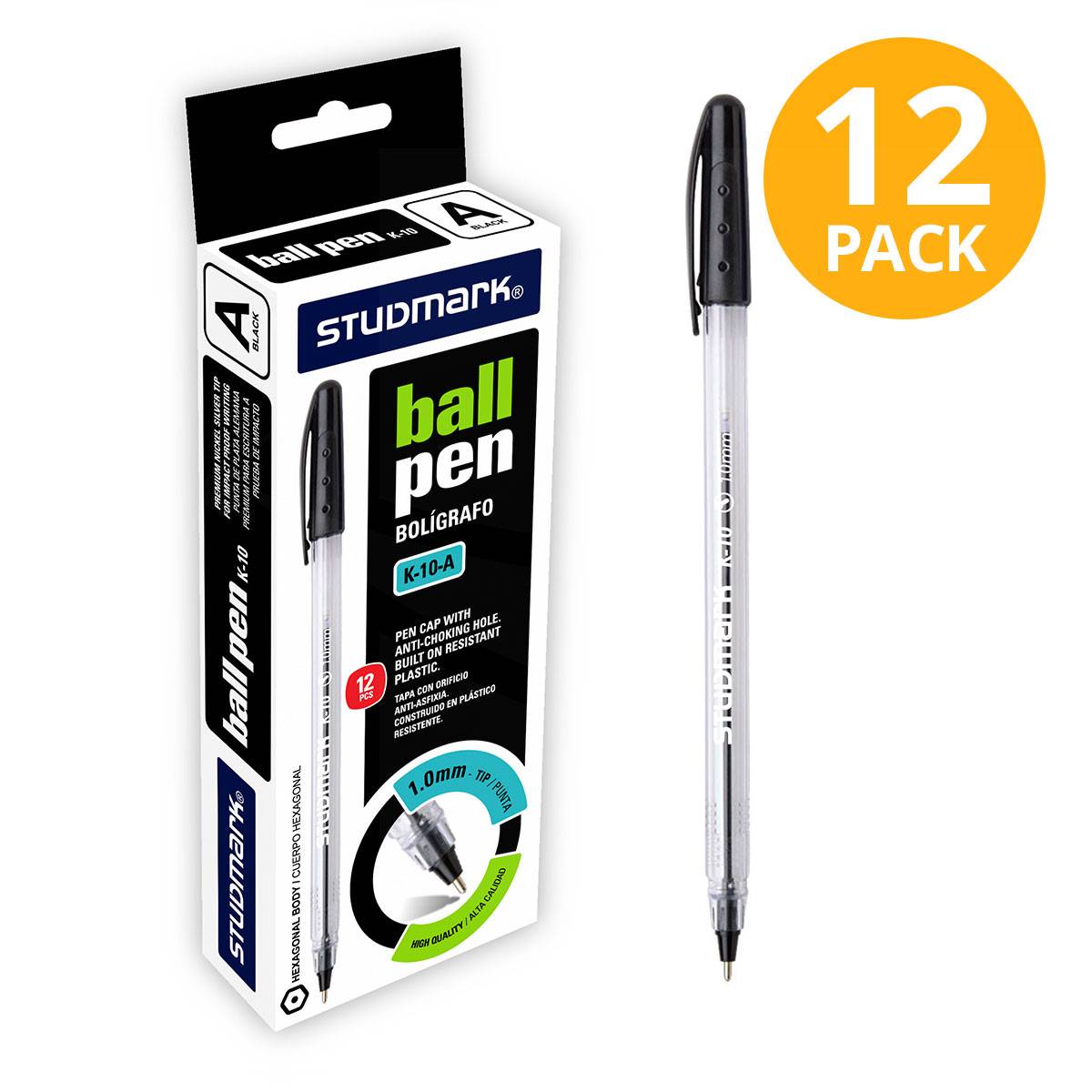 7453015157390 Bolígrafo Negro Studmark (Pack de 12) - Imagen 1