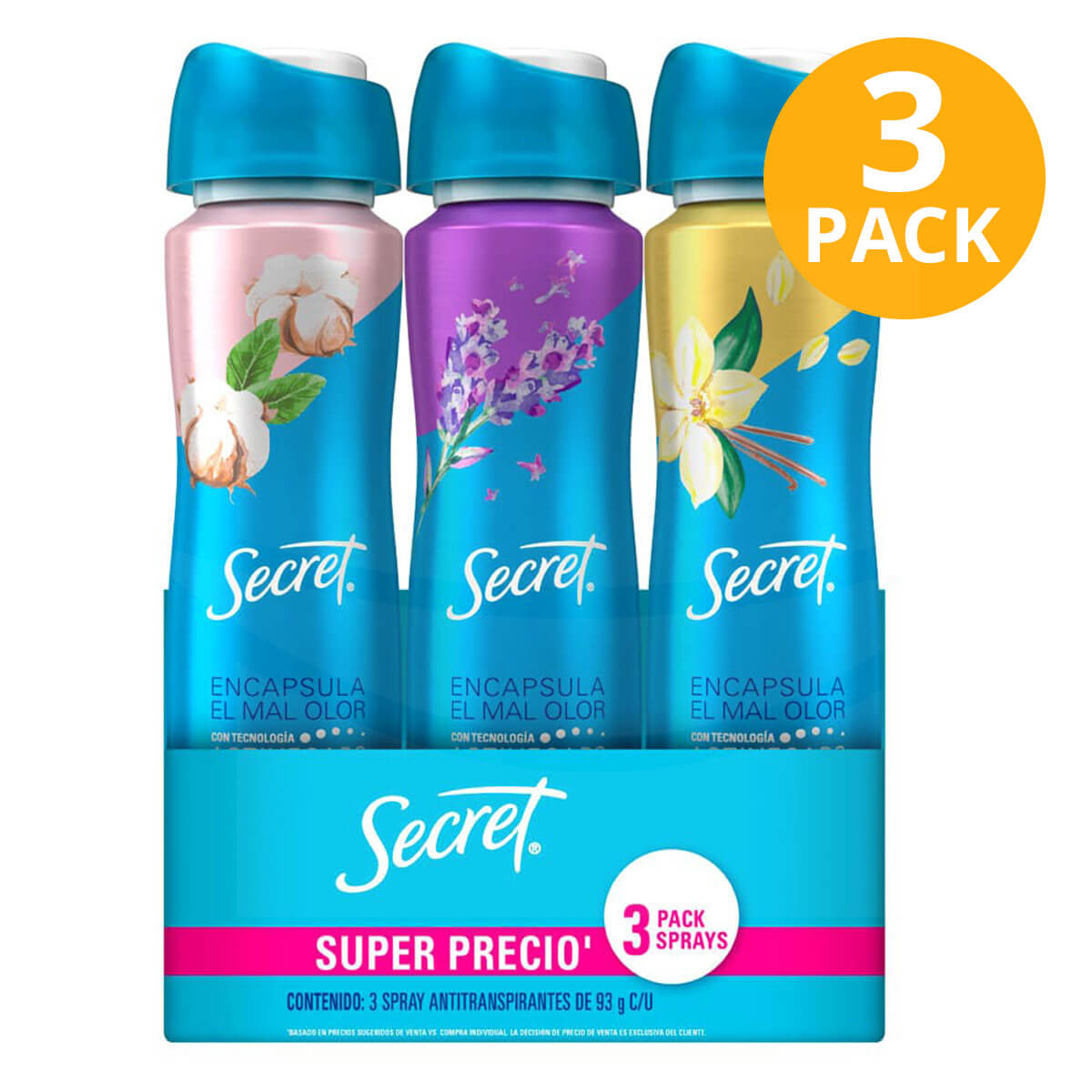 7500435255707n Secret Spray Antitranspirante Surtido, Desodorante 93 gr (Pack de 3) - Imagen 1
