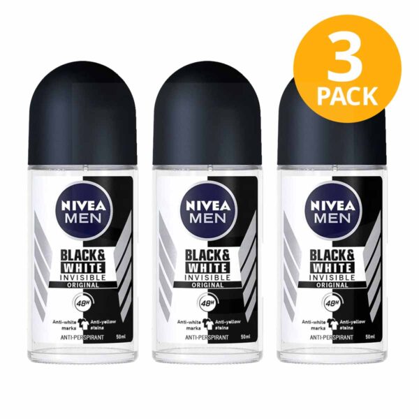 Nivea Black & White, Roll-On Antitranspirante, 50 ml (Pack de 3)