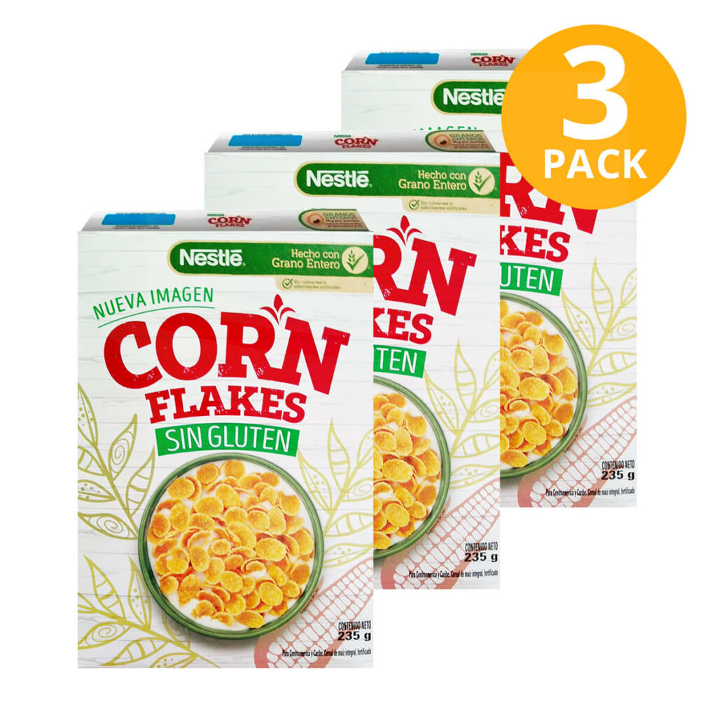 Corn Flakes Nestlé Sin Gluten Cereal Caja, 235 gr (Pack de 3
