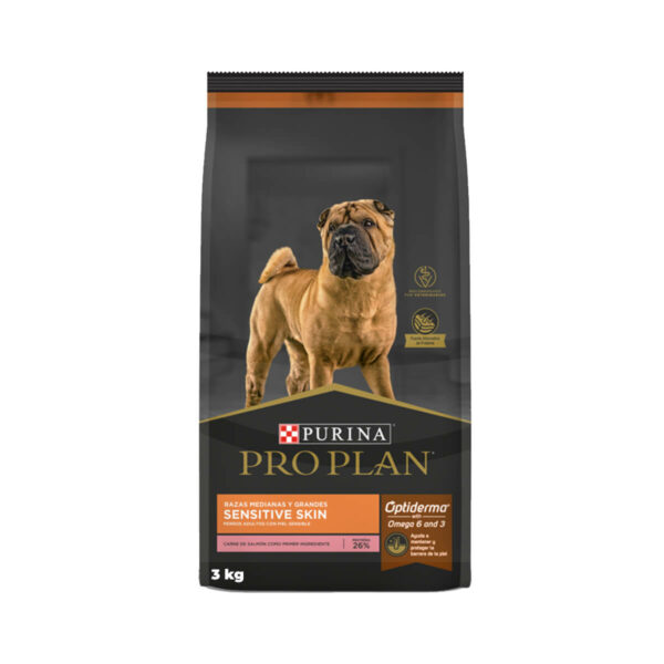Purina Pro Plan Sensitive Skin, Adult, Optiderma, Salmón, 3 kg