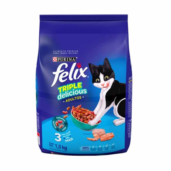 Purina Felix Triple Delicious para Gatos Adultos, Camarón 1.5 kg