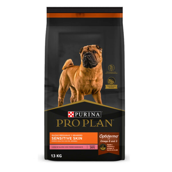 Purina Pro Plan Sensitive Skin, Adult, Optiderma, Salmón, 13 kg
