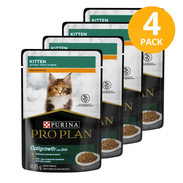 Purina Pro Plan para Gatos, Optigrowth, Pollo, 85 gr (Pack de 4)