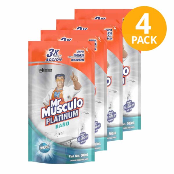 Mr Músculo Baño Platinum, Fresco, Refill Limpiador Líquido, 500 ml (Pack de 4)
