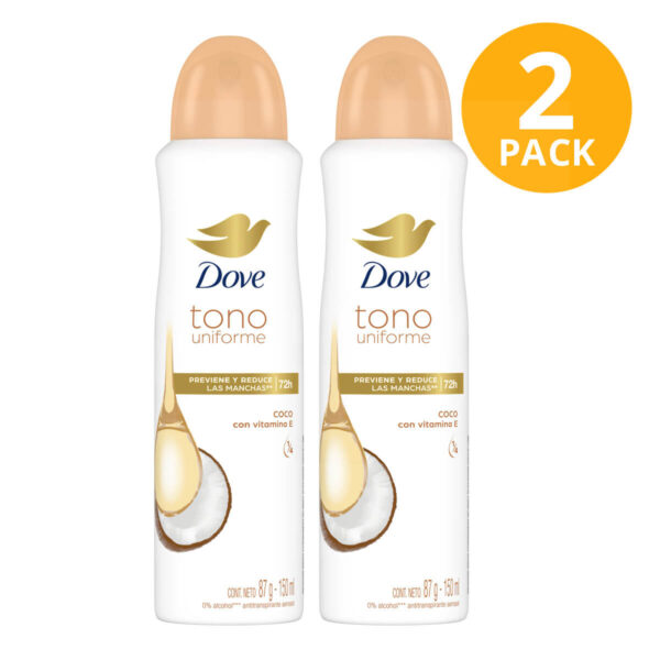 Dove Tono Uniforme, Desodorante,  Spray Coco, 150 ml (Pack de 2)
