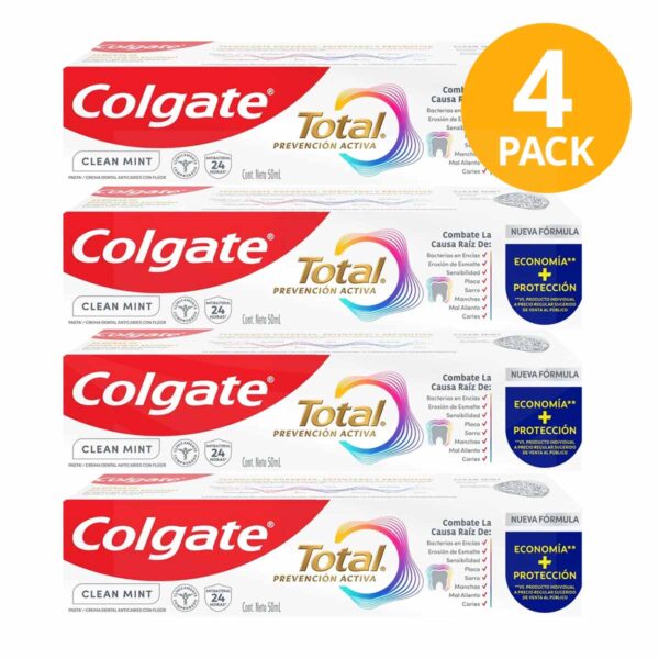 Colgate Total 12 Clean Mint, Crema Dental Tamaño Pequeño, 50 ml (Pack de 4)
