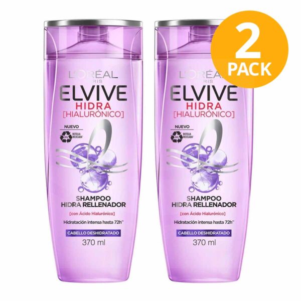 Elvive Hidra Hialurónico, Shampoo Hidra Rellenador, 370 ml (Pack de 2)