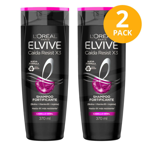 Shampoo Caída L'Oréal Paris Elvive Resist X3, 370 ml (Pack de 2)