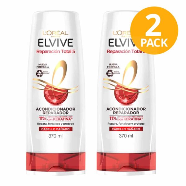 Elvive Reparación Total 5, Acondicionador Reparador, 370 ml (Pack de 2)