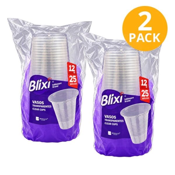 Blixi Vasos Plásticos 12 OZ, Transparentes, 50 Vasos (Pack de 2 x 25)