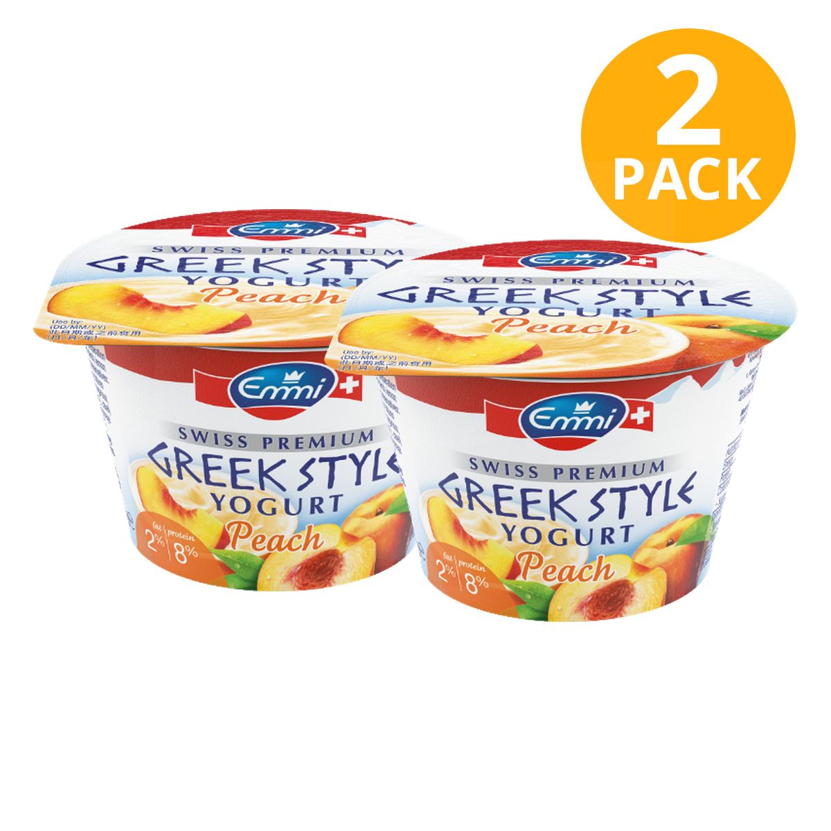 Emmi Yogurt Melocotón, Griego Semidescremado, 150 gr (Pack de 2)