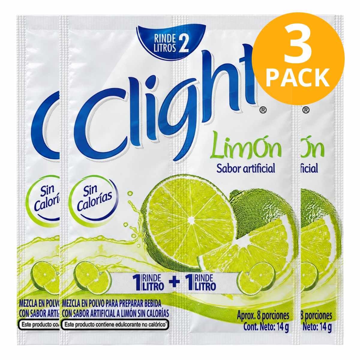Clight Limón Sin Calorías, Mezcla en Polvo 14 gr (Pack de 3)