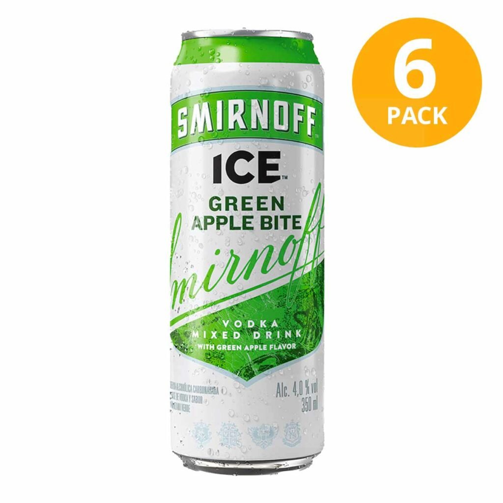 Smirnoff Ice Green Apple Bite, Vodka, Lata, 350 ml (Pack de 6) Superunico El Supermercado