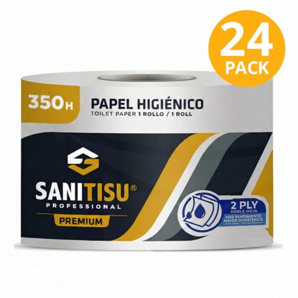 Sanitisu Papel Higiénico Premium, 350 Hojas Doble Hoja (Pack de 24)