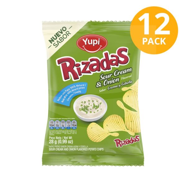 Yupi, Papas Rizadas Crema y Cebolla, 28 gr (Pack de 12)
