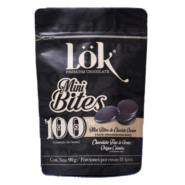 Mini Bites LOK 100% Cacao, Bolsa 90 gr