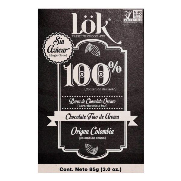 Chocolate LOK 100% Cacao, Barra 85 gr