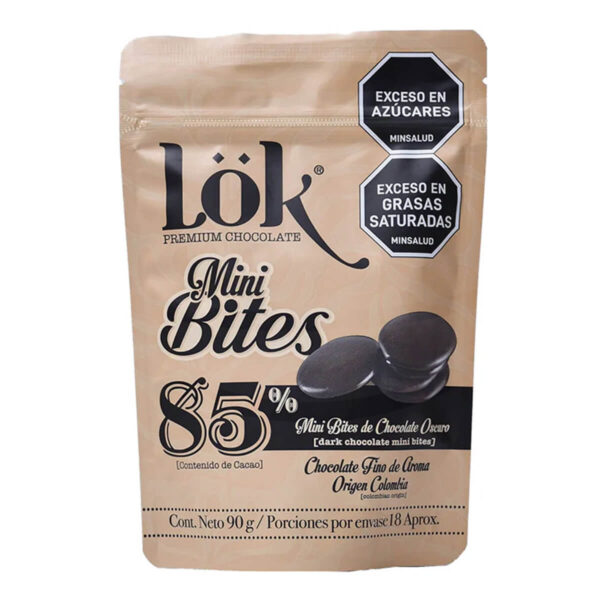 Mini Bites LOK 85% Cacao, Bolsa 90 gr