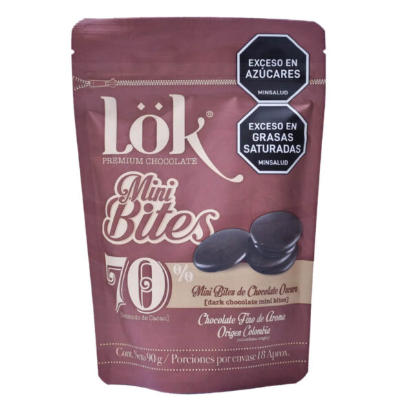 Mini Bites LOK 70% Cacao, Bolsa 90 gr
