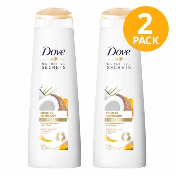 Dove Ritual de Reparación, Shampoo Aceite de Coco y Cúrcuma, 400 ml (Pack de 2)