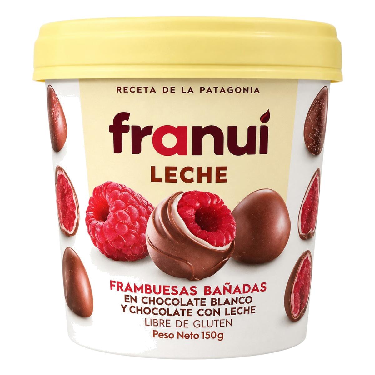 Franuí Leche, Frambuesas Bañadas en Chocolate Blanco y con Leche, 150 gr 1 Franuí Leche, Frambuesas Bañadas en Chocolate Blanco y con Leche, 150 gr