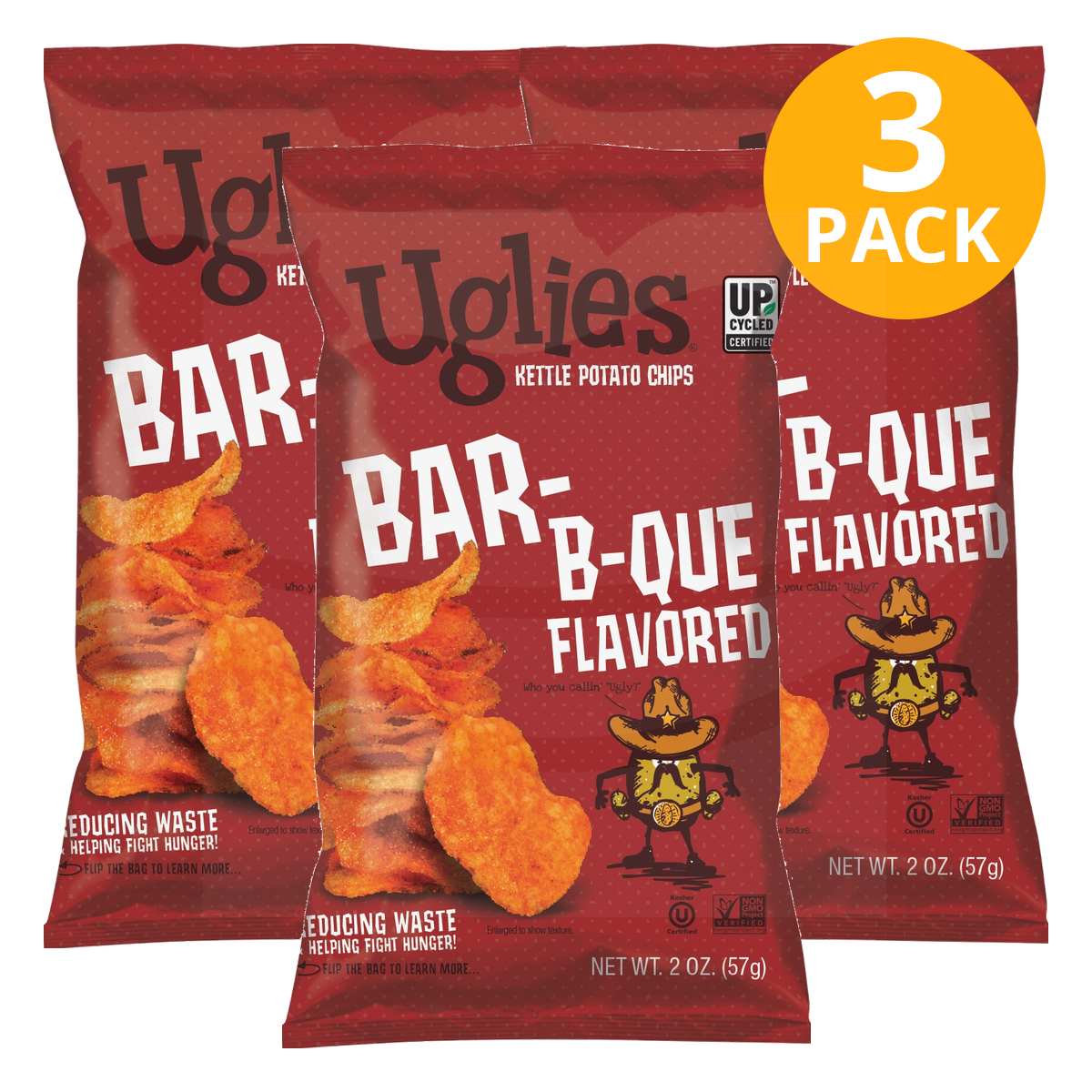 Uglies Bar-B-Que, Kettle Potato Chips, 2 OZ (Pack de 3)
