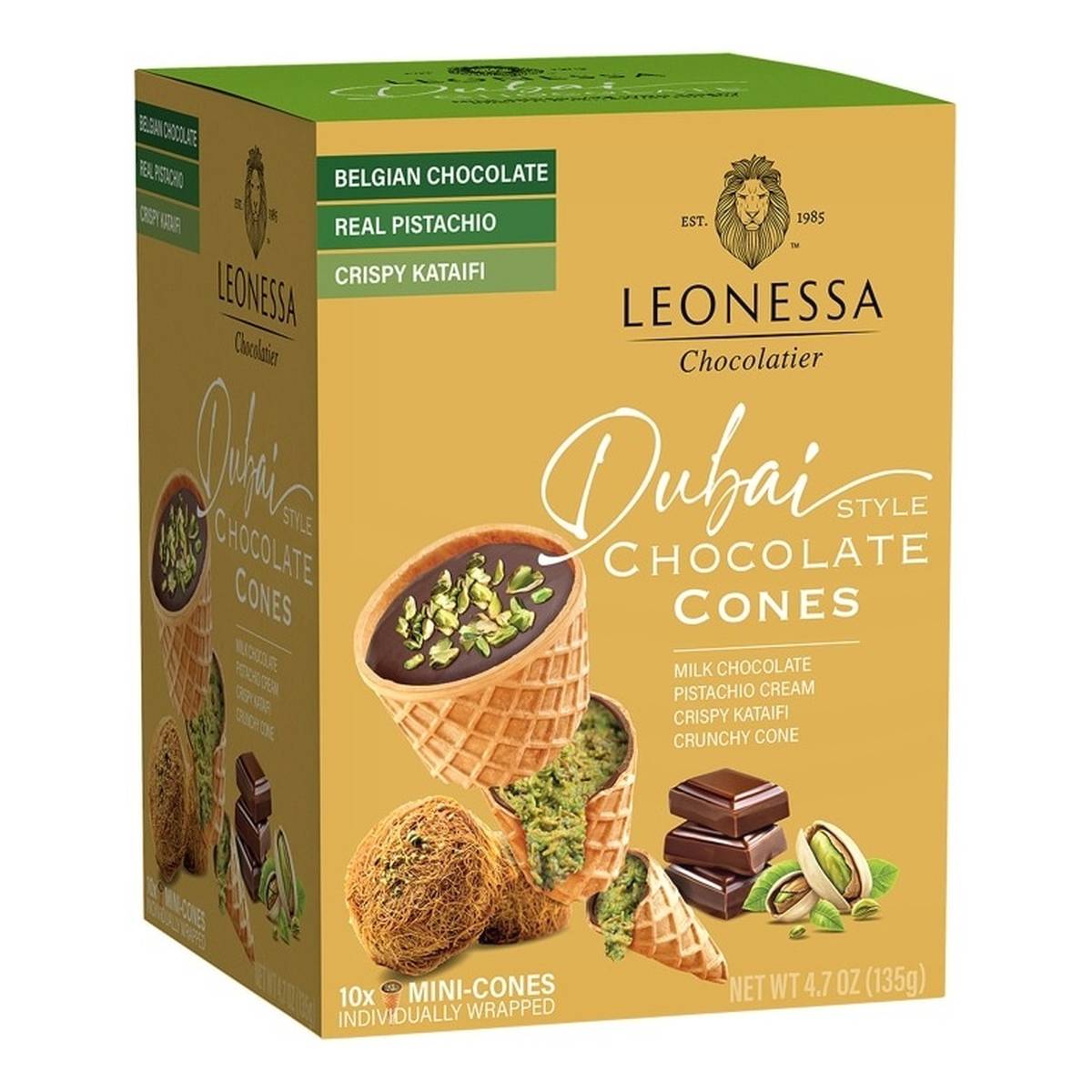 Leonessa Dubai Style Chocolate Cones, 10 Unidades, 4 Leonessa Dubai Style Chocolate Cones, 10 Unidades, 4.7 OZ