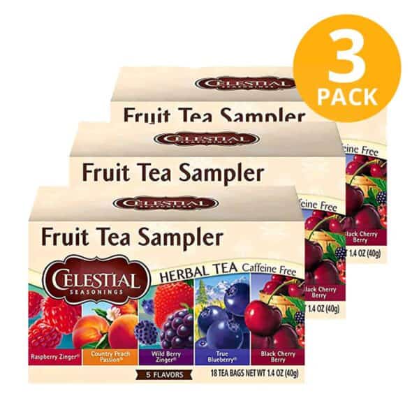 Celestial Seasonings, Fruit Tea Sampler Herbal Tea, 60 Sobres (Pack de 3 x 20)