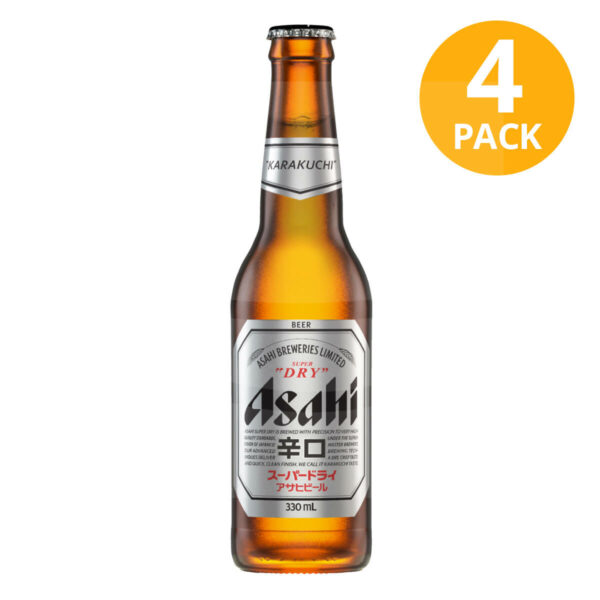 Asahi Super Dry, Cerveza, Botella 330 ml (Pack de 4)