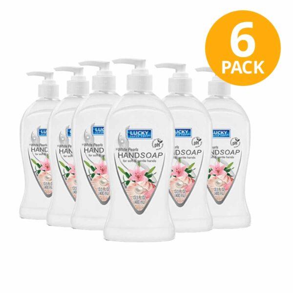 Jabón Líquido de Manos, White Pearl, Lucky Super Soft, 13.5 OZ (Pack de 6)