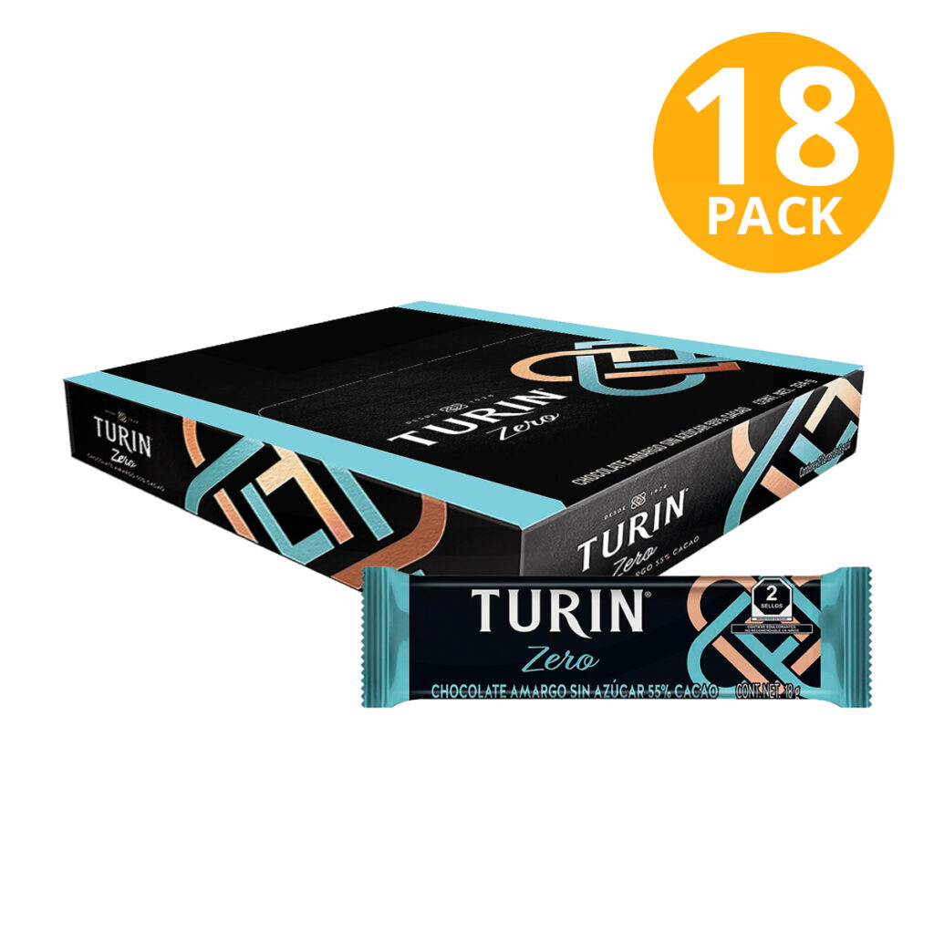 Turin Zero, Chocolate Sin Azúcar Amargo, 18 gr (Pack de 18