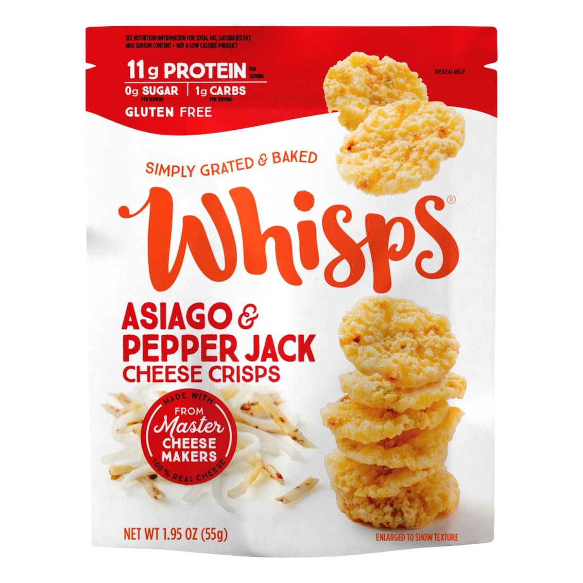 Whisps, Cheese Crisps Asiago Pepper Jack, 1 Whisps, Cheese Crisps Asiago Pepper Jack, 1.95 OZ