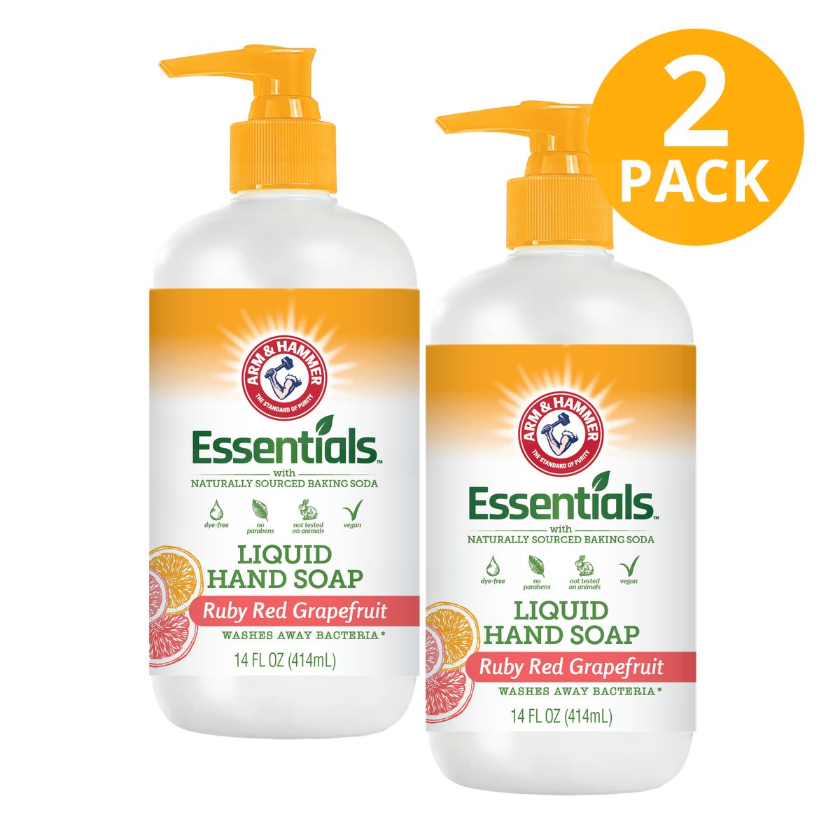 Arm & Hammer Essentials Jabón Líquido para Manos, Ruby Red Grapefruit, 14 OZ (Pack de 2)