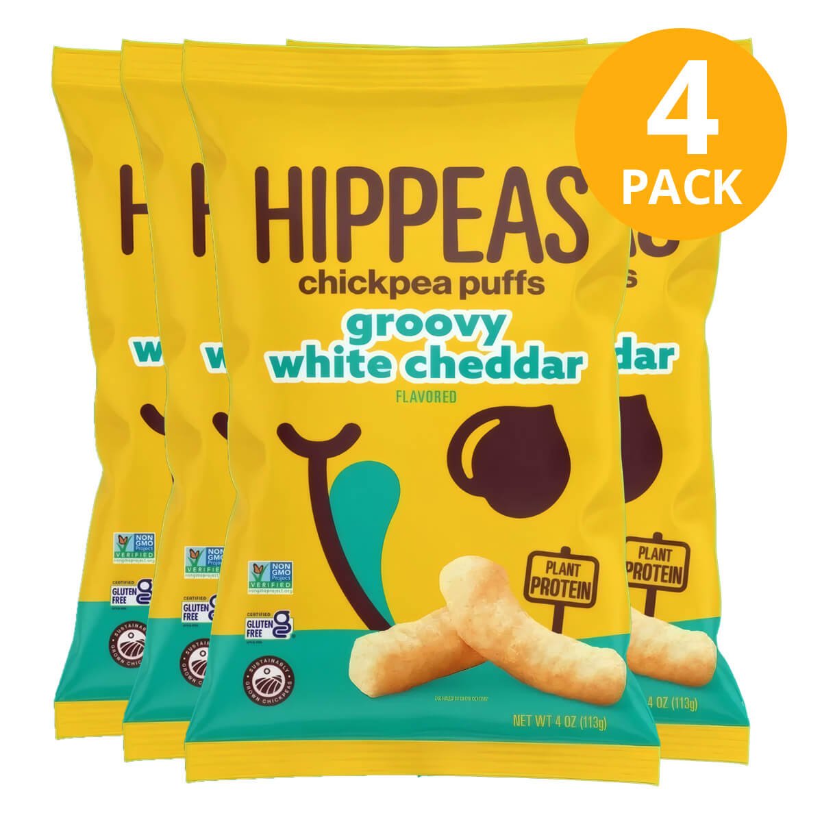 810122080008 Hippeas Chickpea Puffs, Groovy White Cheddar, 0.8 OZ (Pack de 4) - Imagen 1