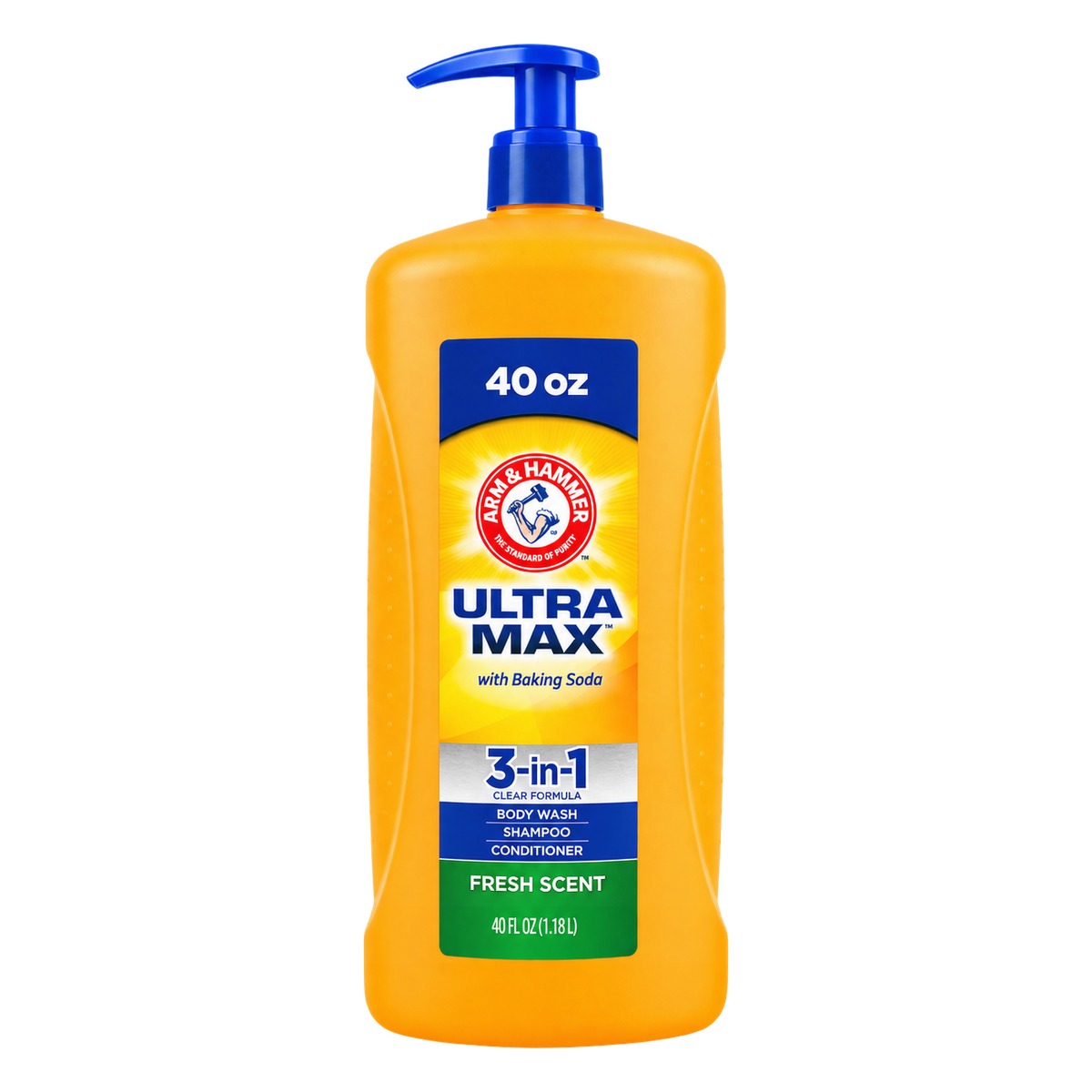 Arm & Hammer Ultra Max Gel de Baño, Shampoo y Acondicionador 3 en 1, Fresh Scent, 40 OZ