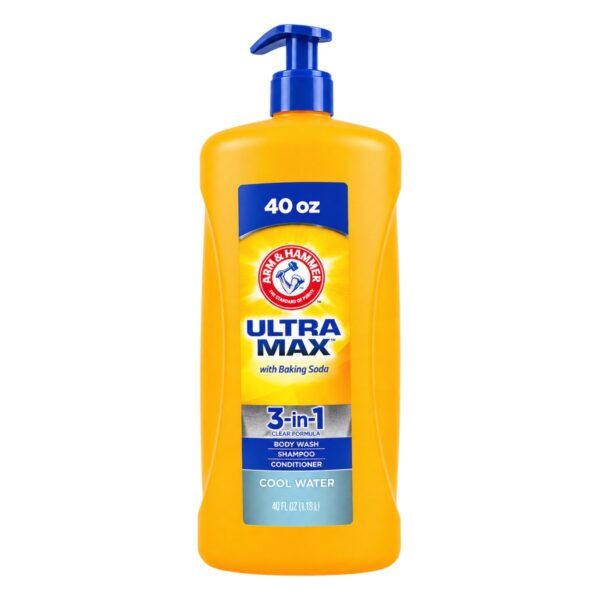 Arm & Hammer Ultra Max Gel de Baño, Shampoo y Acondicionador 3 en 1, Cool Water, 40 OZ