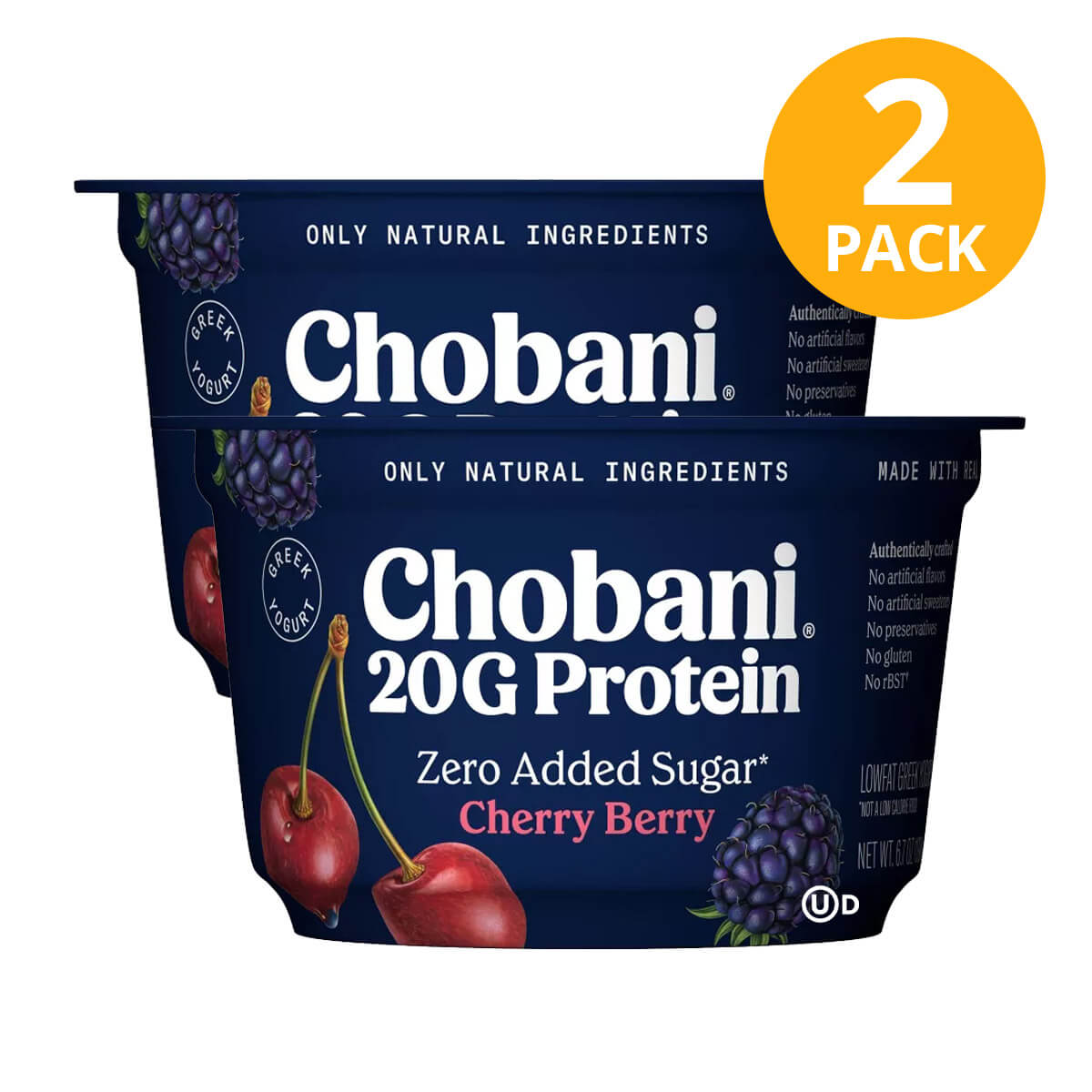 818290012395 Yogurt Chobani 20g Protein Zero Sugar, Cherry Berry, Greek Yogurt, 6.7 OZ (Pack de 2) - Imagen 1