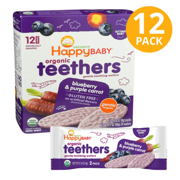 HappyBaby Organic Teethers,  Blueberry & Purple Carrot, 12 Packs