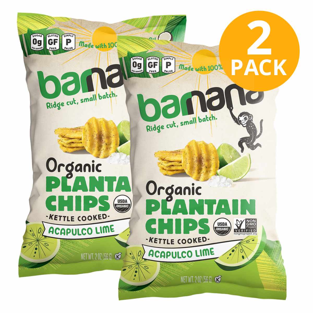 Barnana Plantain Chips, Lime, 56 gr (Pack de 2) 1 Barnana Plantain Chips, Lime, 56 gr (Pack de 2)