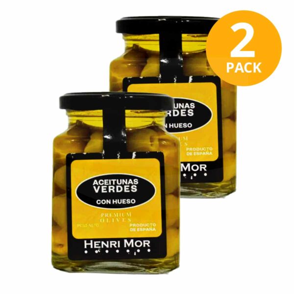 Henri Mor Premium, Aceitunas Verdes con Hueso, 750 ml (Pack de 2)