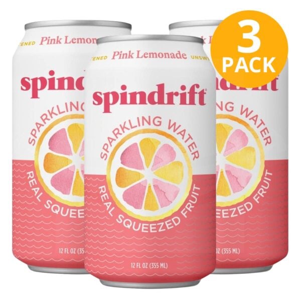 Spindrift Pink Lemonade, Agua con Gas, 12 OZ (Pack de 3)